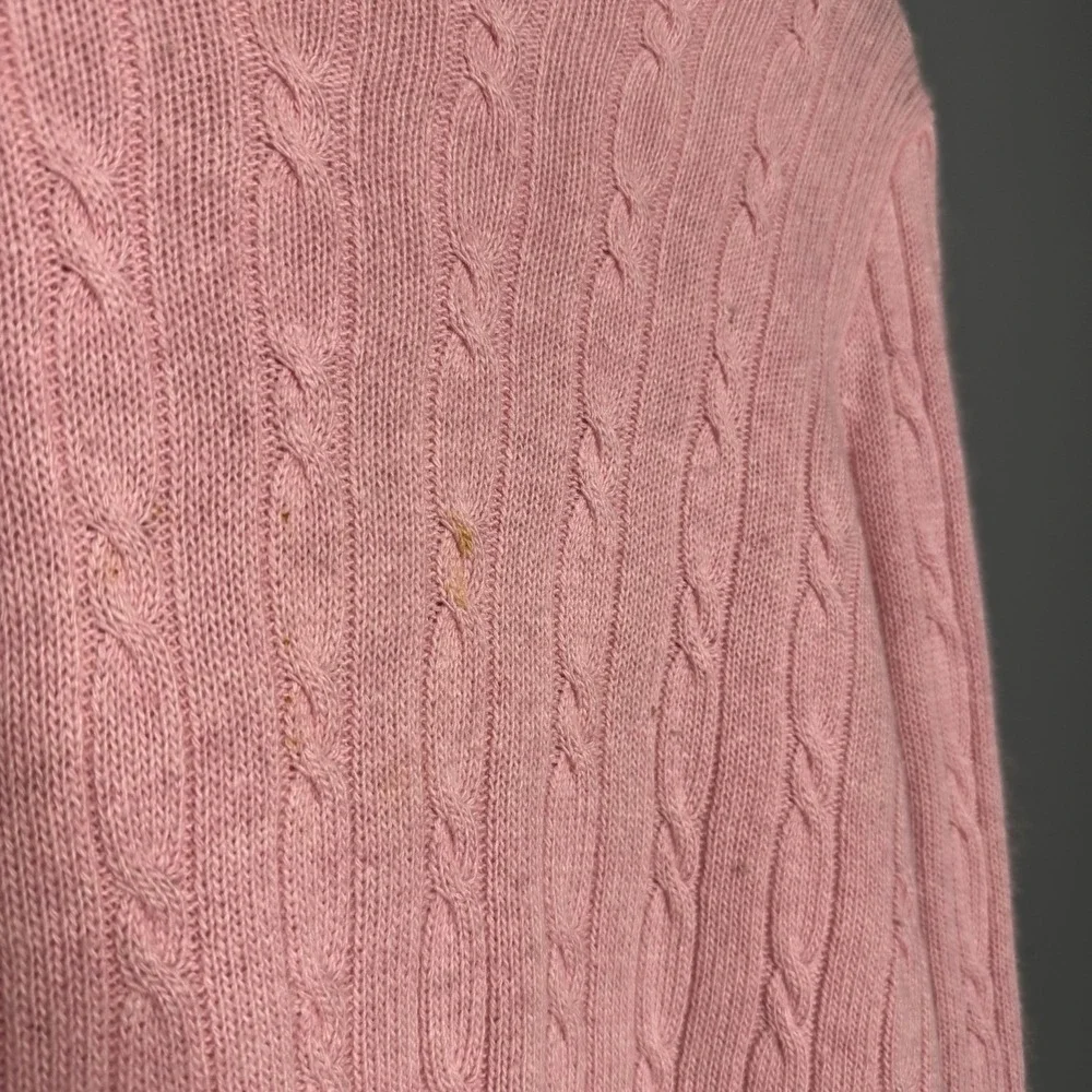 Cabi Women's XS‎ Merino Wool Blend Chunky Cable Knit Cardigan Pink Minimalist